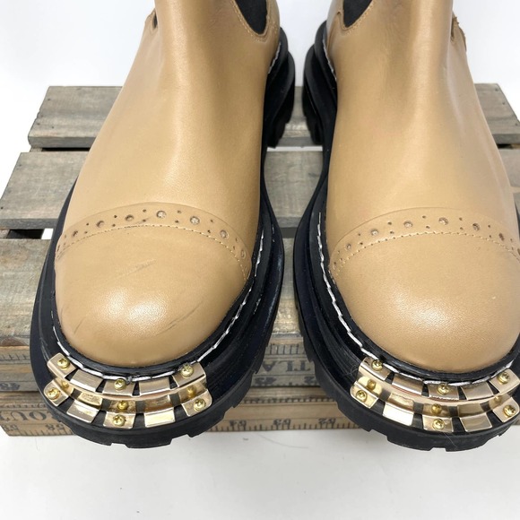 Sandro Leather Metal Plate Ankle Boots With Notched Sole In Tan Size 8.5 / 9 - Picture 4 of 15